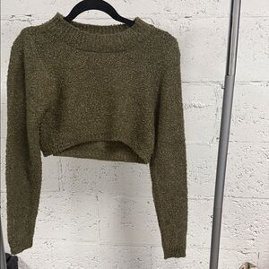 Wild Fable Textured Olive Knit Top Cropped Long Sleeve Sweater - Size XS - NWOT